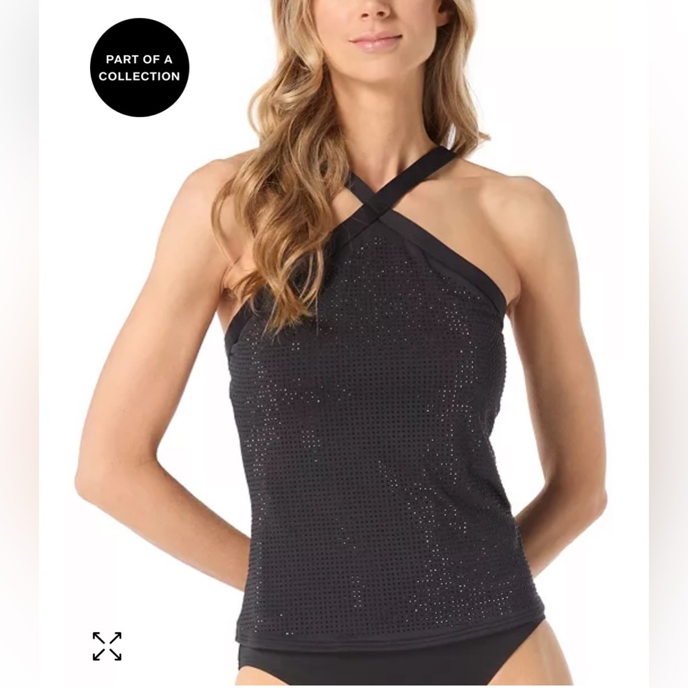 Michael Kors MICHAEL Women's Black Studded High-Neck Tankini Top   Medium   NWT